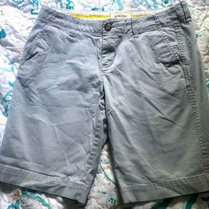 Sorry wrinkled gray Bermuda shorts.